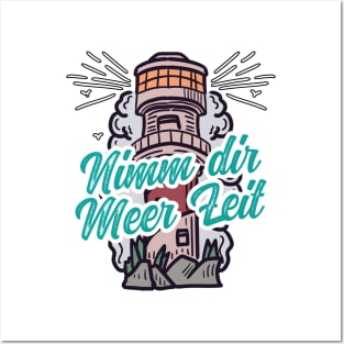 Nimm Dir Meer Zeit Leuchtturm mit Möwen Posters and Art